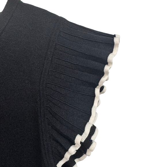 Ann Taylor Factory Black Short Flutter Sleeve White Trim Top Womens Small - Picture 3 of 6